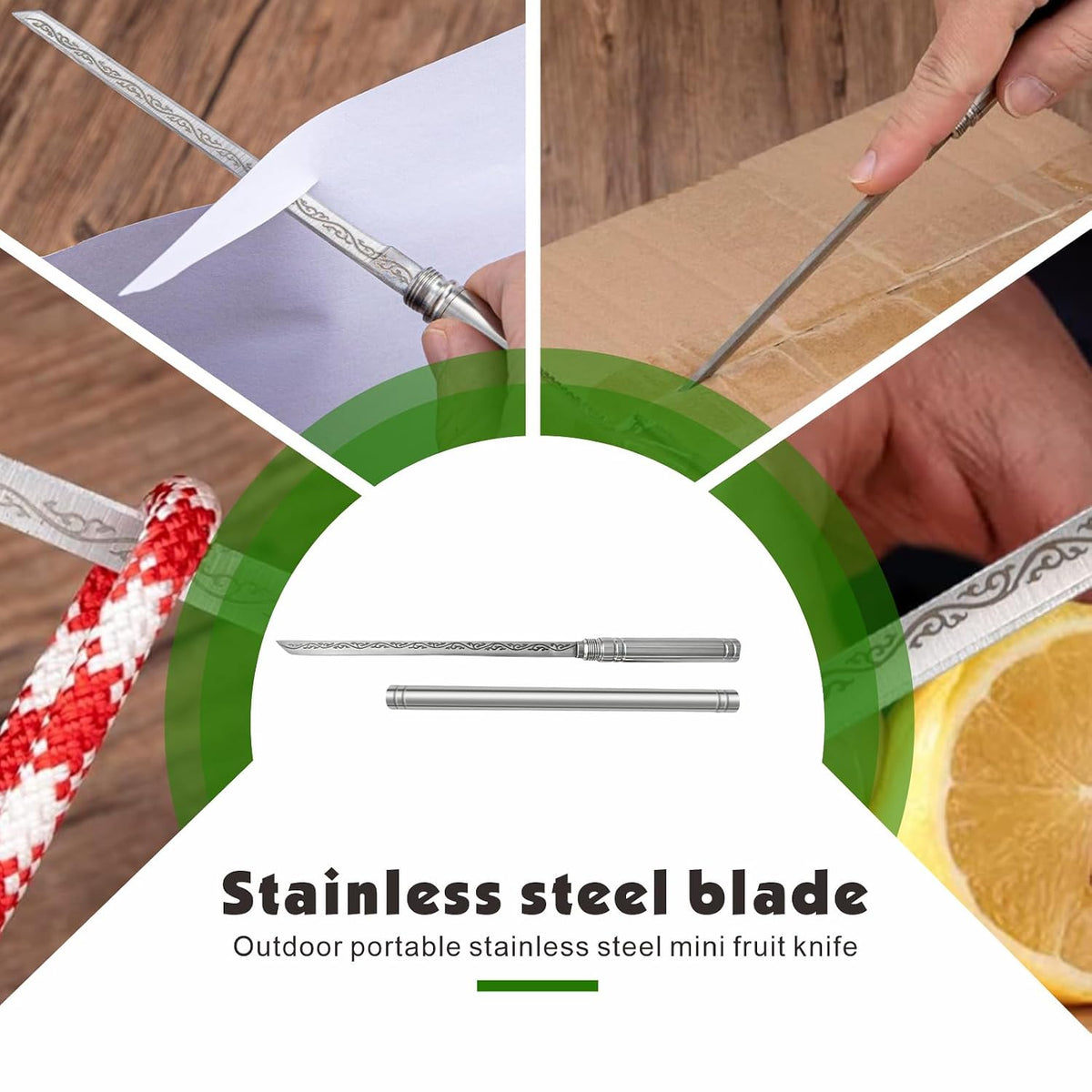 Stainless Steel Blade, Outdoor Portable Stainless Steel Mini Stick Fruit Knife, All Steel Fancy Letter Opener Envelope, Multipurpose Survival Tactical Knife 9.5 Inch