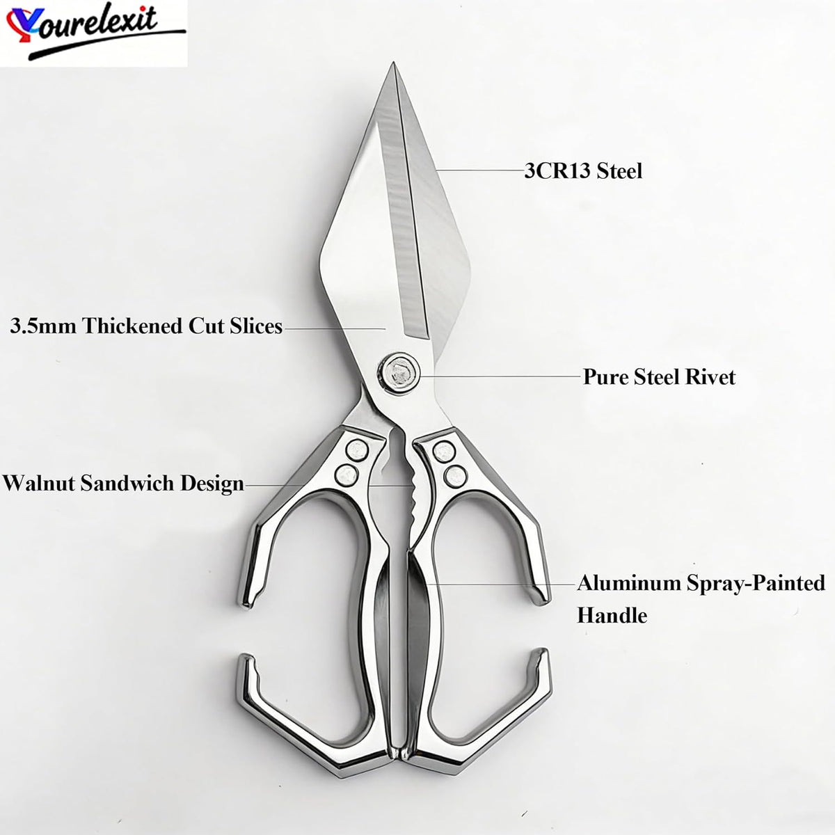 2-Piece Kitchen Scissors Set - Heavy Duty Poultry & Cooking Shears, High-Carbon Steel Meat Scissors for Chicken Bones/Seafood/Herbs, Ergonomic Handle Black & Silver