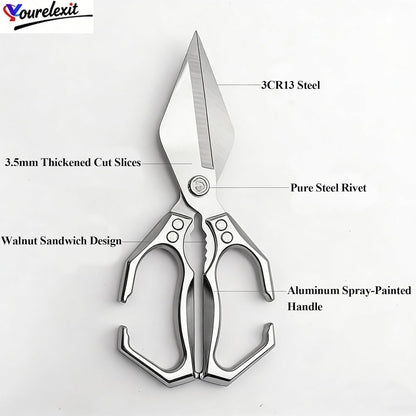 2-Piece Kitchen Scissors Set - Heavy Duty Poultry & Cooking Shears, High-Carbon Steel Meat Scissors for Chicken Bones/Seafood/Herbs, Ergonomic Handle Black & Silver