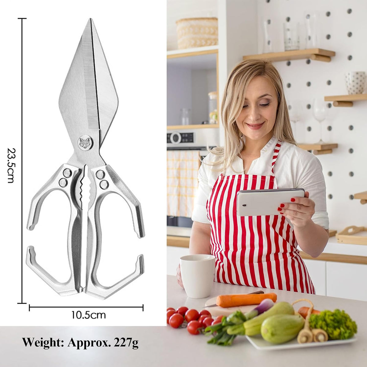 2-Piece Kitchen Scissors Set - Heavy Duty Poultry & Cooking Shears, High-Carbon Steel Meat Scissors for Chicken Bones/Seafood/Herbs, Ergonomic Handle Black & Silver
