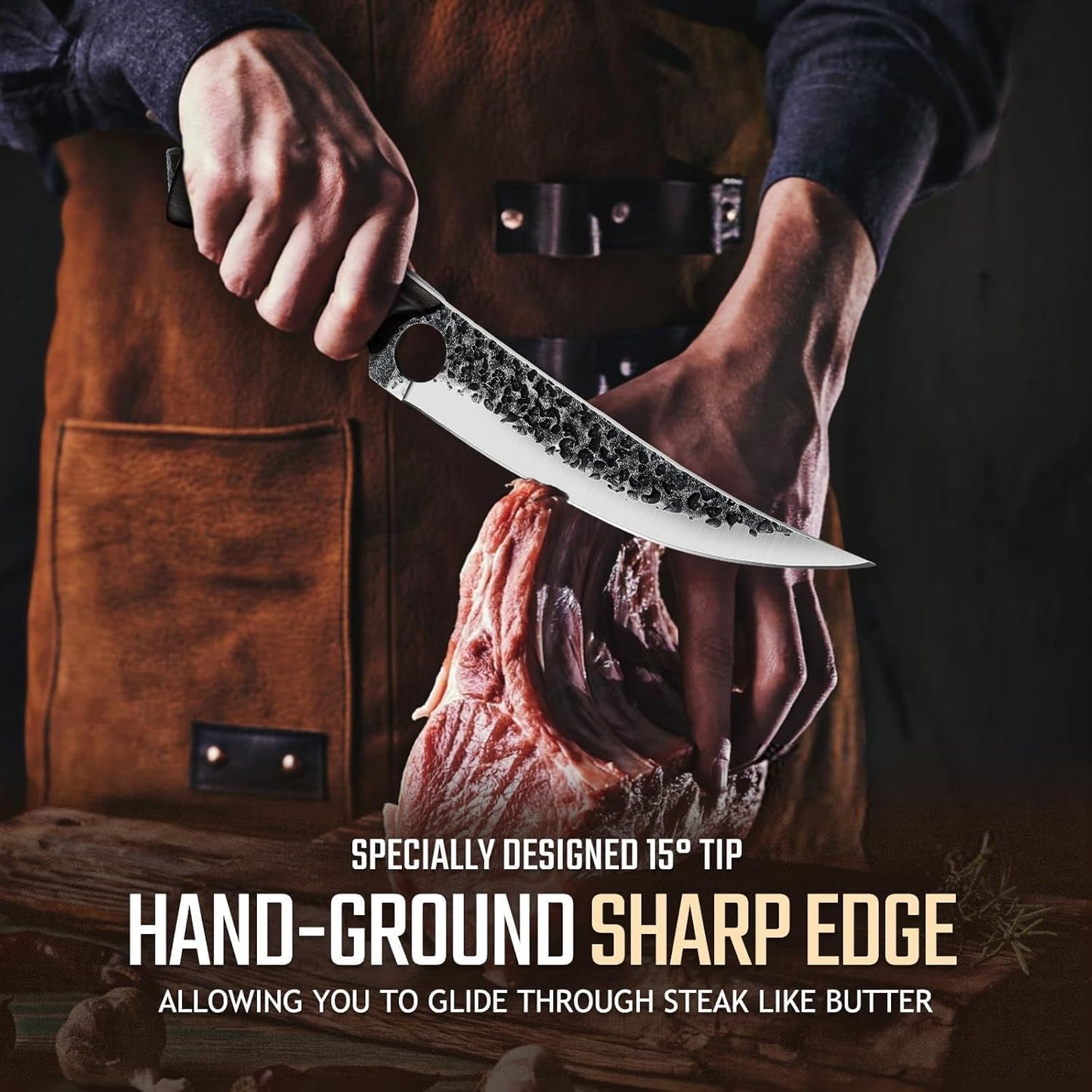 Huusk Viking Boning Knife 6 inch, Japanese Boning Knives for Meat Cutting | Fillet Knife with Sheath, Full Tang handle, Gift Box, Brisket Trimming Knives for BBQ, Camping