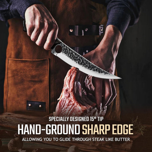 Huusk Viking Boning Knife 6 inch, Japanese Boning Knives for Meat Cutting | Fillet Knife with Sheath, Full Tang handle, Gift Box, Brisket Trimming Knives for BBQ, Camping