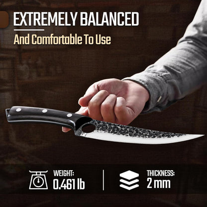 Huusk Viking Boning Knife 6 inch, Japanese Boning Knives for Meat Cutting | Fillet Knife with Sheath, Full Tang handle, Gift Box, Brisket Trimming Knives for BBQ, Camping