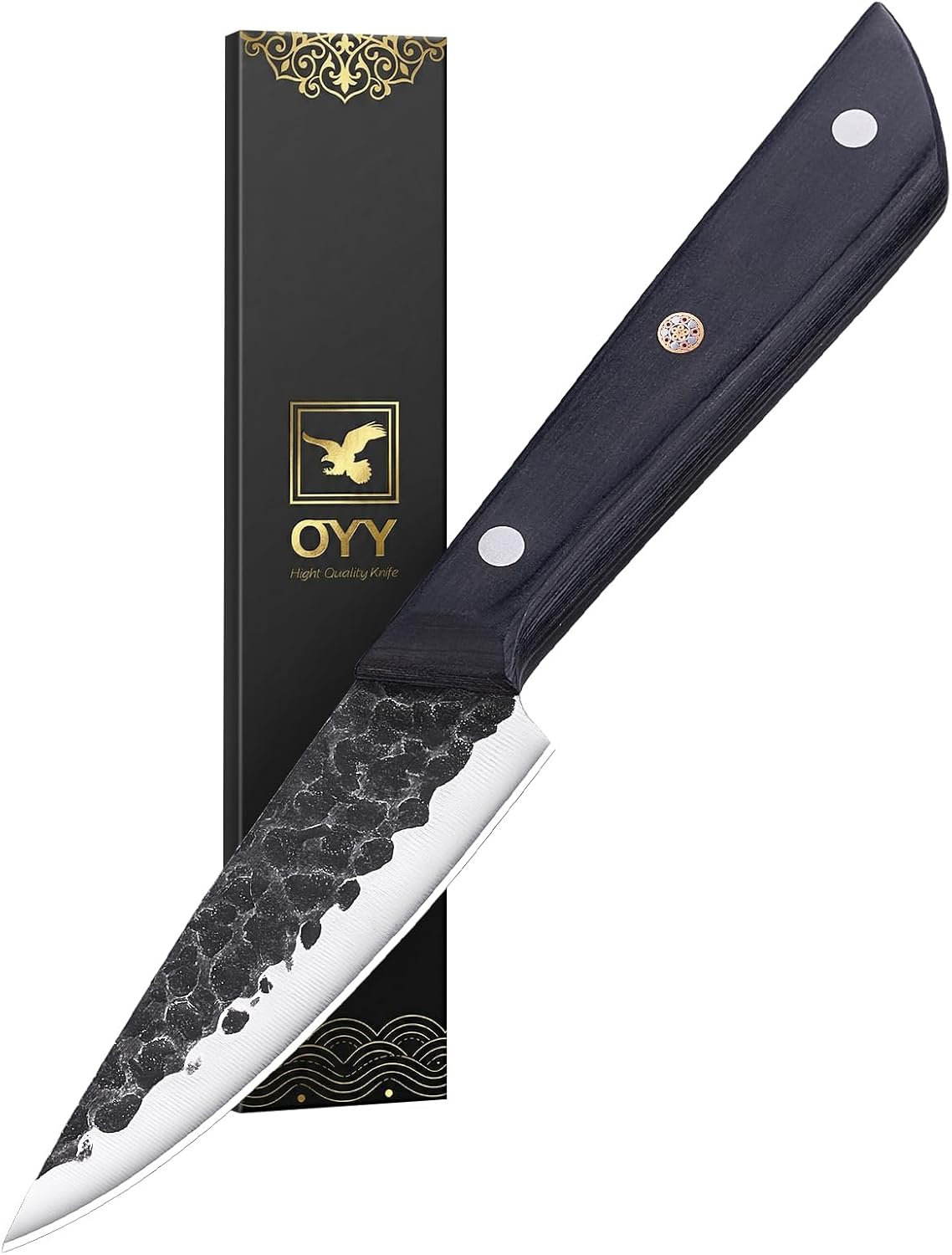 3.7 Inch Hand Forged Paring Knife with Gift Box for Men & Women | VG10 High Carbon 3-Layer Clad Steel Small Kitchen Knife, Ultra Sharp Full Tang for Peeling, Slicing & Delicate Prep