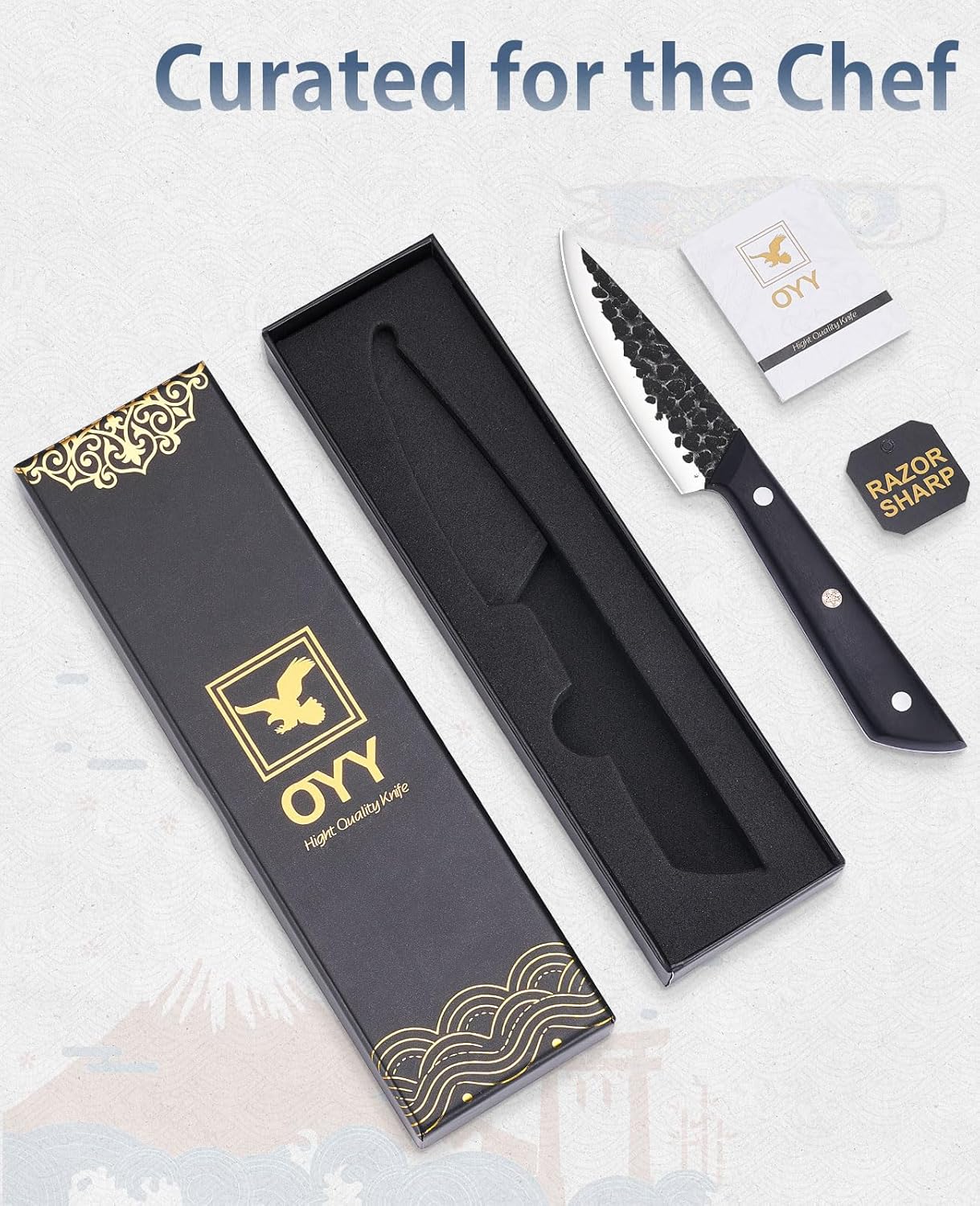 3.7 Inch Hand Forged Paring Knife with Gift Box for Men & Women | VG10 High Carbon 3-Layer Clad Steel Small Kitchen Knife, Ultra Sharp Full Tang for Peeling, Slicing & Delicate Prep