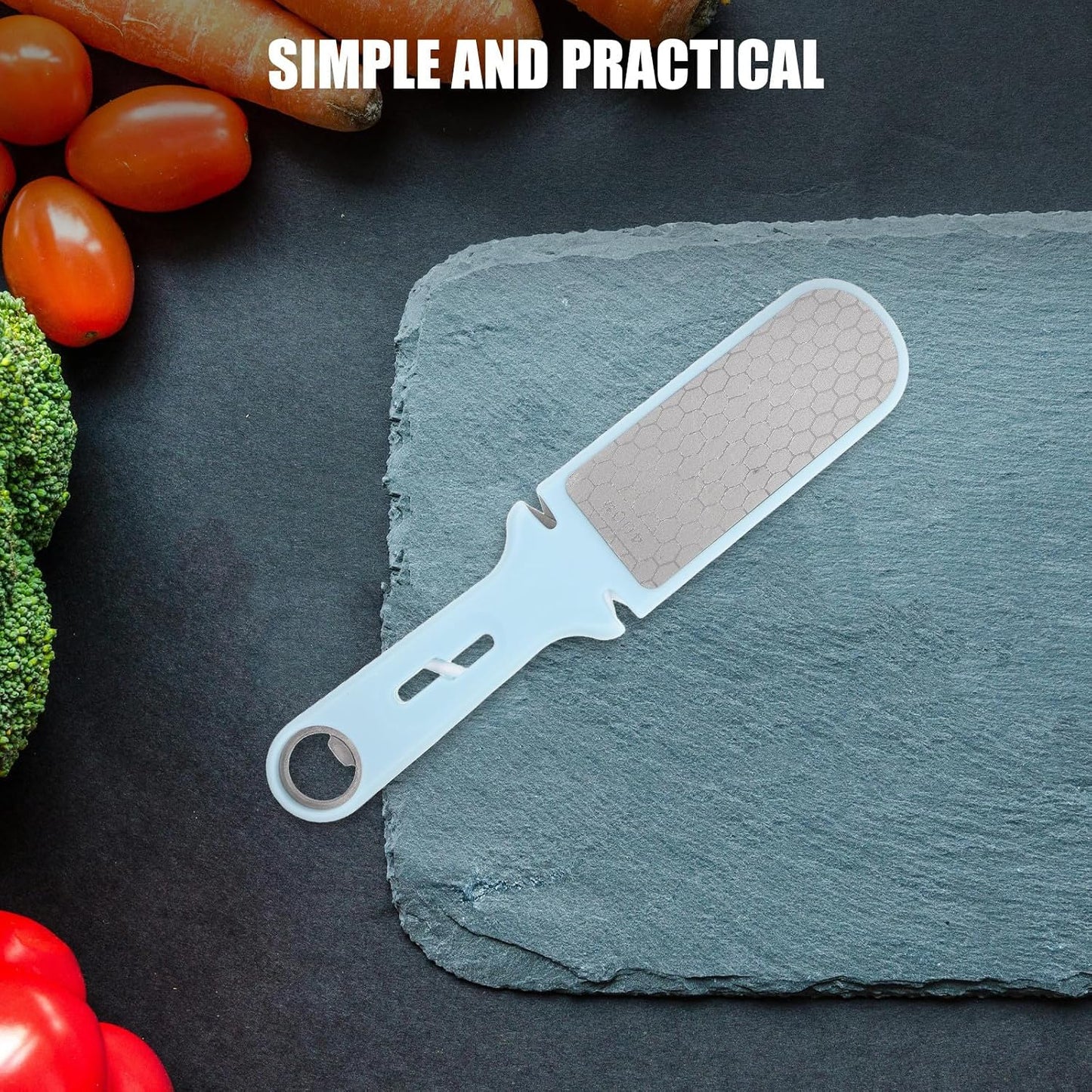 Stainless Steel Sharpening Stone round Shape Multifunctional Knife Sharpener with Holder Blue for Home Kitchen Gardening Pruner and Chisel Tools