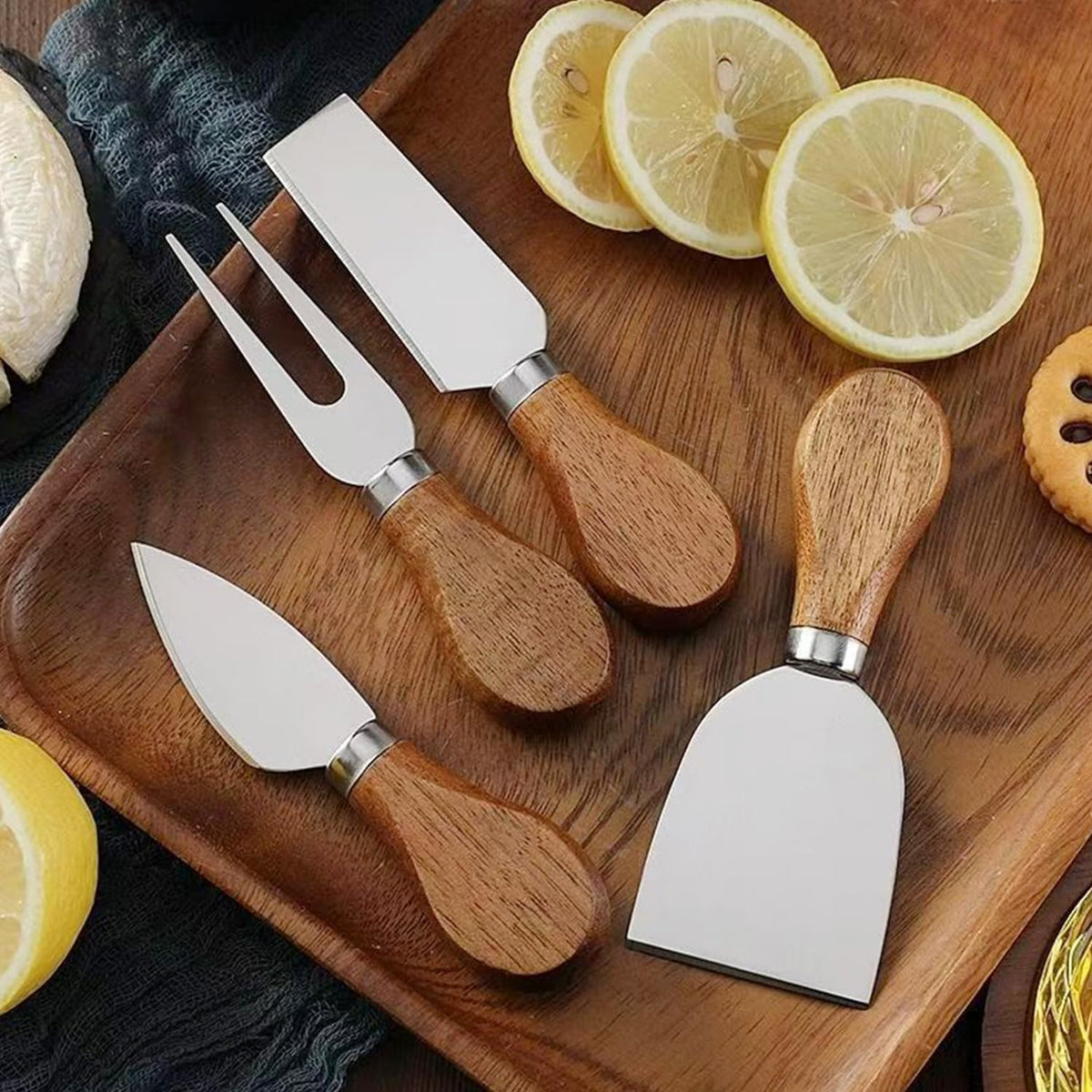 6-Piece Exquisite Cheese Knife Set, Stainless Steel Cheese Knives Spreader Knife Cheese Board Charcuterie Cheese Tools Wooden Handle Stainless Steel Slicer Cheese Knife Gift Set of 6