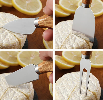 6-Piece Exquisite Cheese Knife Set, Stainless Steel Cheese Knives Spreader Knife Cheese Board Charcuterie Cheese Tools Wooden Handle Stainless Steel Slicer Cheese Knife Gift Set of 6