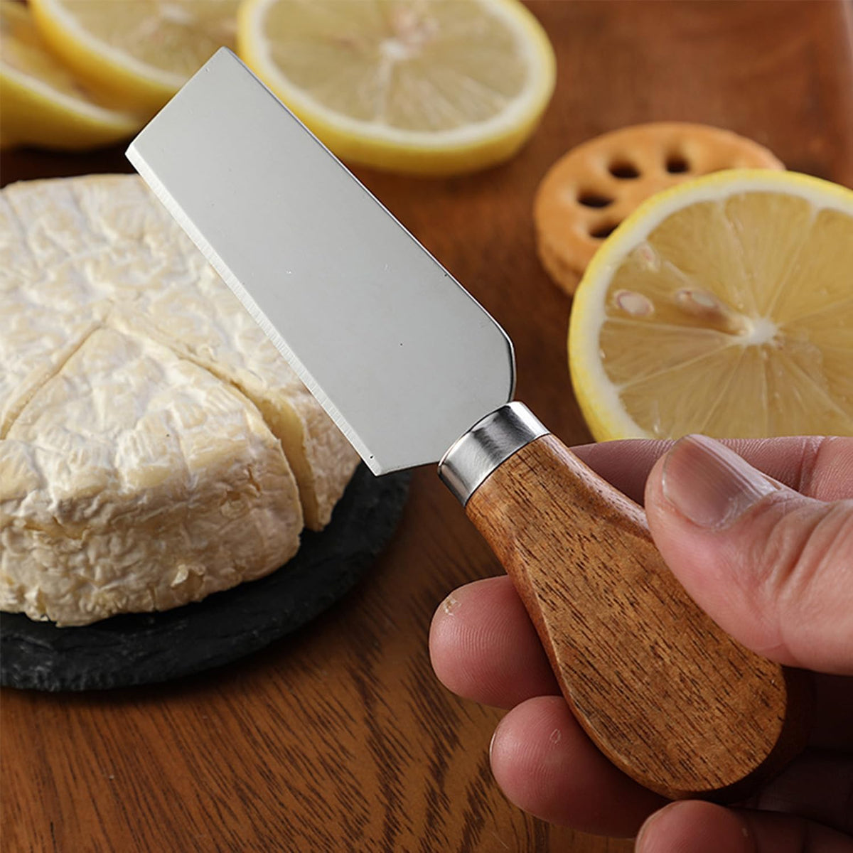 6-Piece Exquisite Cheese Knife Set, Stainless Steel Cheese Knives Spreader Knife Cheese Board Charcuterie Cheese Tools Wooden Handle Stainless Steel Slicer Cheese Knife Gift Set of 6