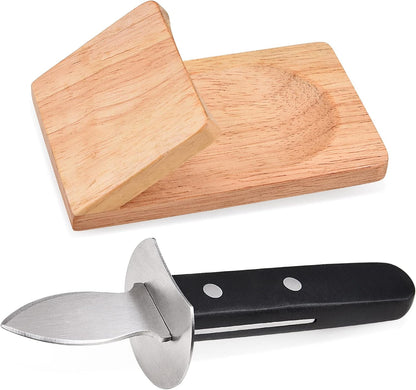 Oyster Knife Shucker Set Oyster Shucking Knife with Wooden holder Oyster Shucking Clamp Seafood Tools