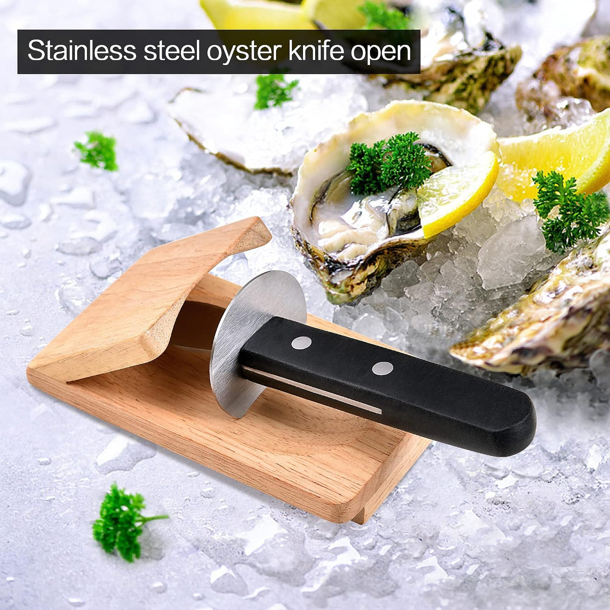Oyster Knife Shucker Set Oyster Shucking Knife with Wooden holder Oyster Shucking Clamp Seafood Tools