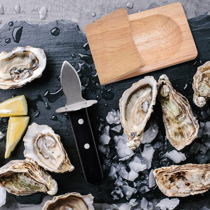 Oyster Knife Shucker Set Oyster Shucking Knife with Wooden holder Oyster Shucking Clamp Seafood Tools
