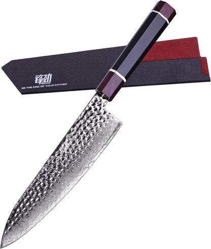 7 Inch Japanese Nakiri Knife with ABS sheath, Professional Vegetable Cleaver, Damascus Steel Blade, Resin Octagonal Handle, for Shredding, Slicing, Mincing (Eternity Series)