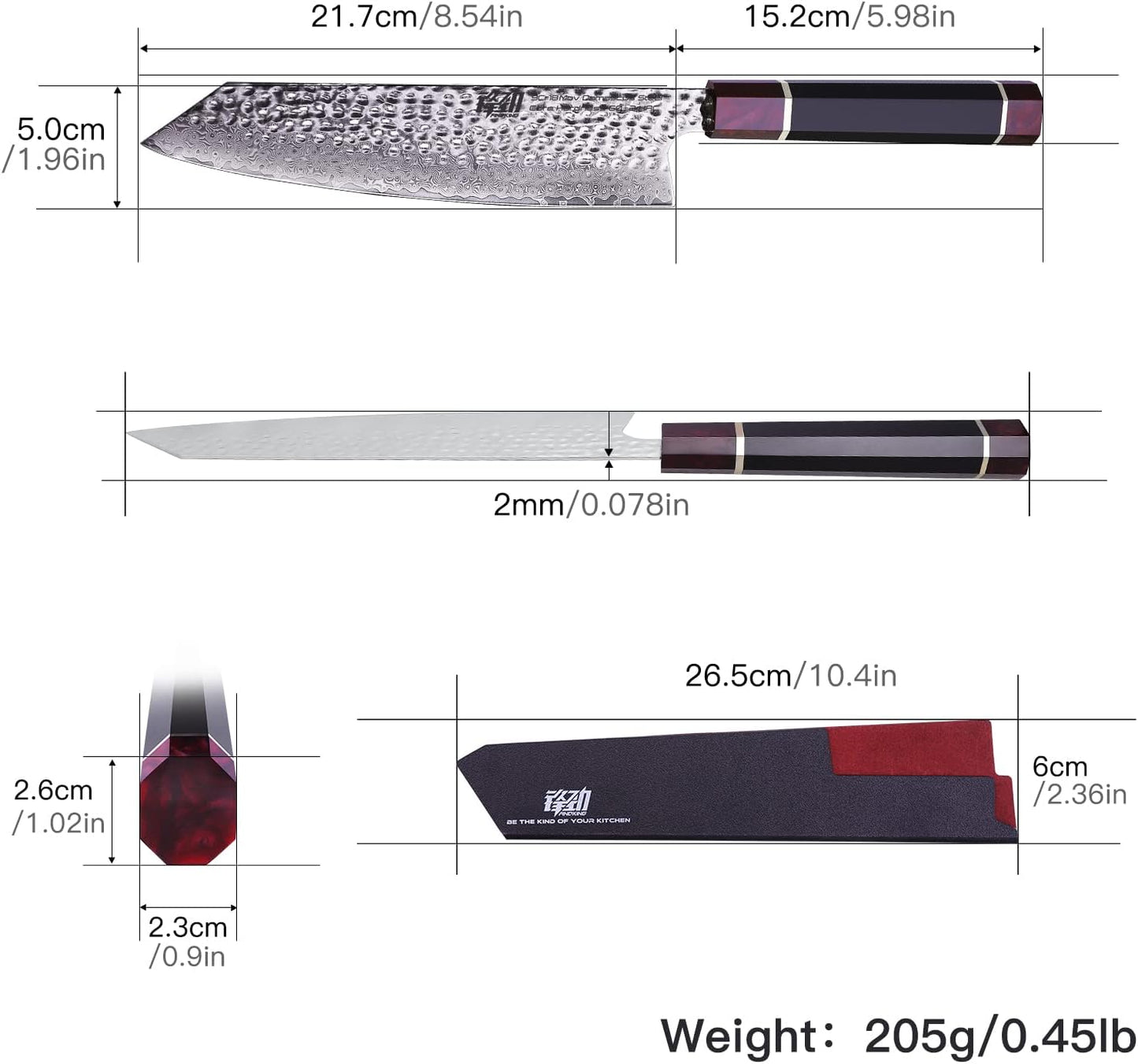 7 Inch Japanese Nakiri Knife with ABS sheath, Professional Vegetable Cleaver, Damascus Steel Blade, Resin Octagonal Handle, for Shredding, Slicing, Mincing (Eternity Series)