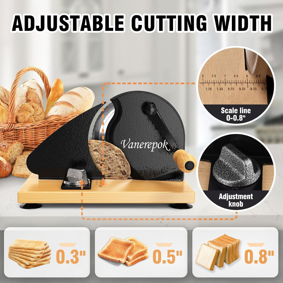 Manual Bread Slicer Adjustable Thickness for Homemade Sourdough