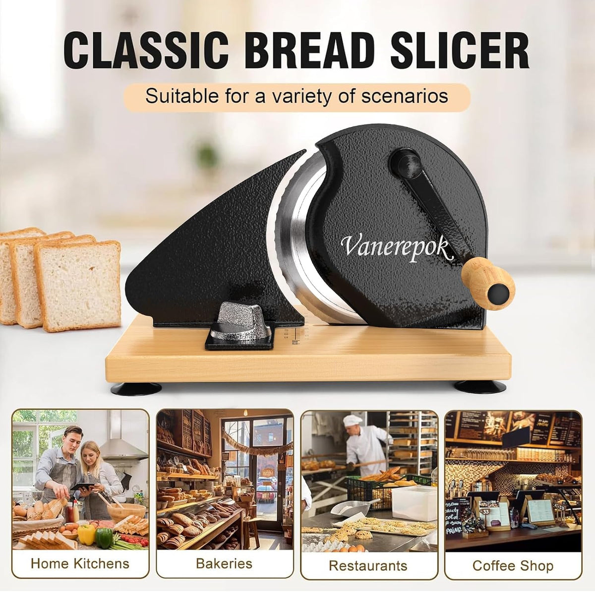 Manual Bread Slicer Adjustable Thickness for Homemade Sourdough