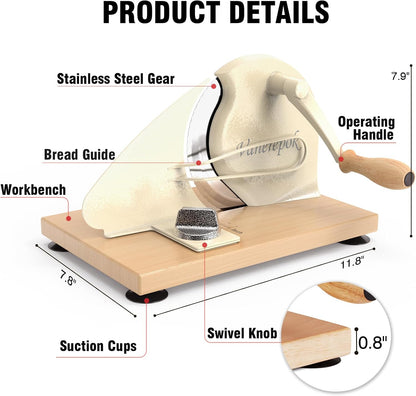 Manual Bread Slicer Adjustable Thickness for Homemade Sourdough