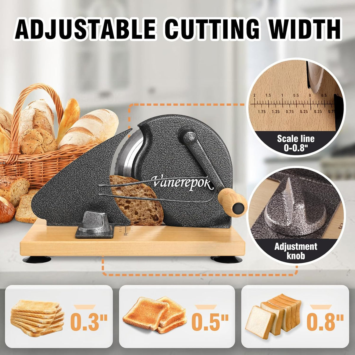 Manual Bread Slicer Adjustable Thickness for Homemade Sourdough