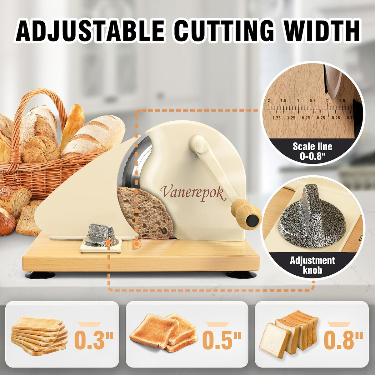 Manual Bread Slicer Adjustable Thickness for Homemade Sourdough