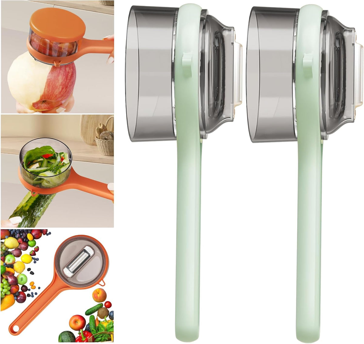 Peeling Knife With Storage Box, Fruit And Vegetable Peeler With Container, Double-Sided Stainless Steel Multi-Function Peeler For Home Kitchen (B-1pcs Green)