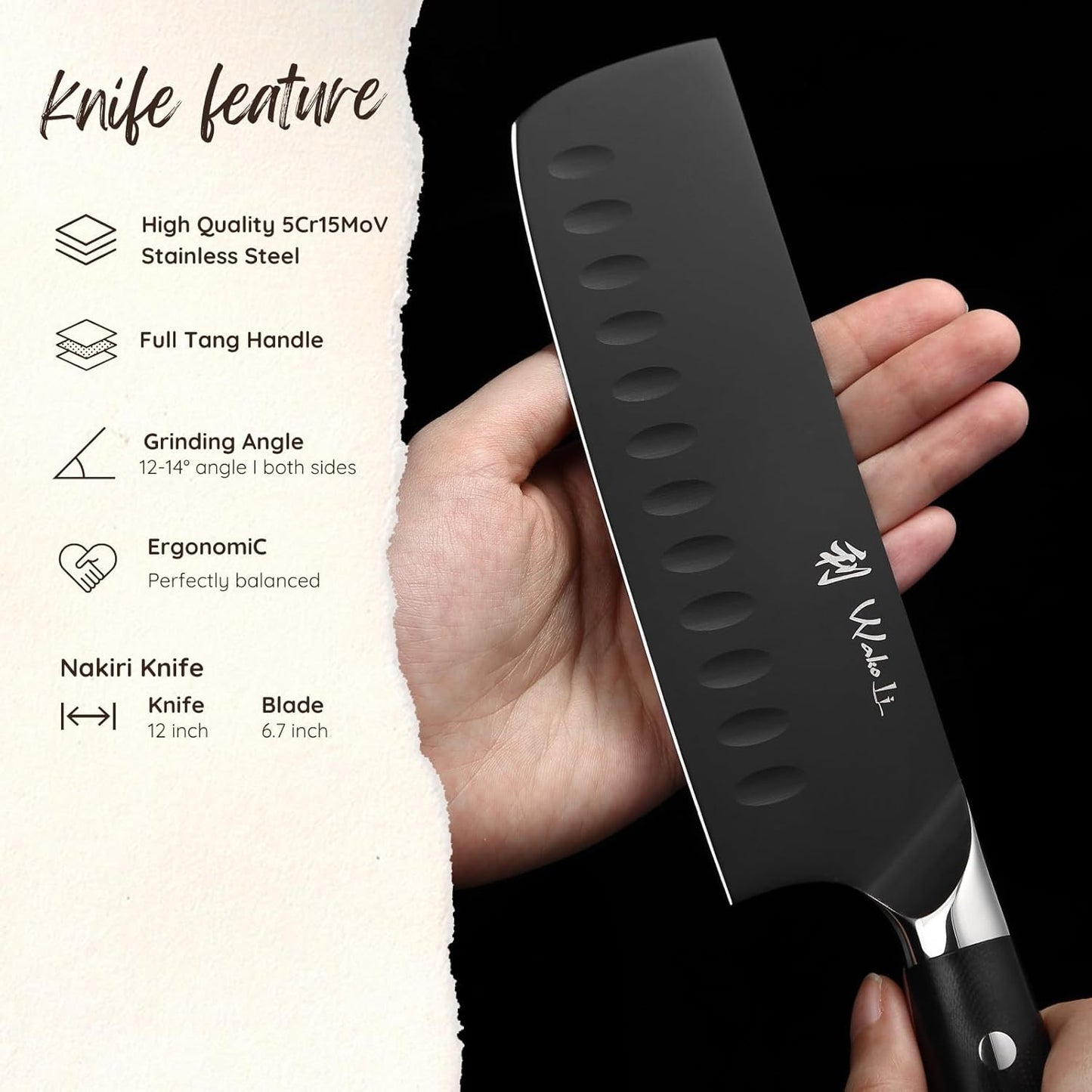 Titanium Noir Nakiri Knife – 6.7-Inch Professional Vegetable Chef Knife | 5Cr15MoV Stainless Steel Blade with Black Titanium Coating | Ergonomic G10 Handle | Kitchen Knife in Gift Box