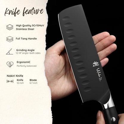 Titanium Noir Nakiri Knife – 6.7-Inch Professional Vegetable Chef Knife | 5Cr15MoV Stainless Steel Blade with Black Titanium Coating | Ergonomic G10 Handle | Kitchen Knife in Gift Box