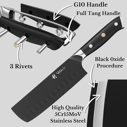 Titanium Noir Nakiri Knife – 6.7-Inch Professional Vegetable Chef Knife | 5Cr15MoV Stainless Steel Blade with Black Titanium Coating | Ergonomic G10 Handle | Kitchen Knife in Gift Box