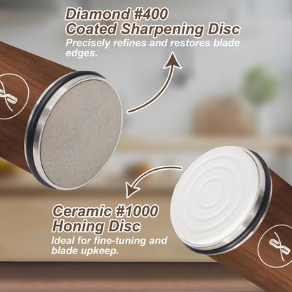 Rolling Knife Sharpener Made of Black American Walnut - Tumbler Knife Sharpener Knife Sharpening With Diamonds & Ceramic for Steel of Any Hardness With Magnetic Angle
