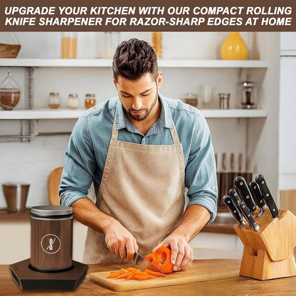 Rolling Knife Sharpener Made of Black American Walnut - Tumbler Knife Sharpener Knife Sharpening With Diamonds & Ceramic for Steel of Any Hardness With Magnetic Angle