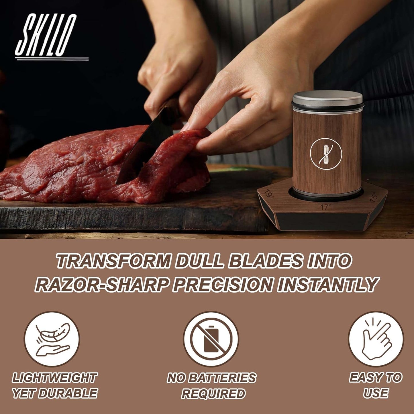 Rolling Knife Sharpener Made of Black American Walnut - Tumbler Knife Sharpener Knife Sharpening With Diamonds & Ceramic for Steel of Any Hardness With Magnetic Angle