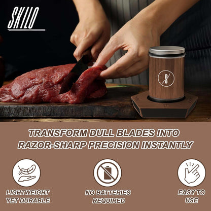 Rolling Knife Sharpener Made of Black American Walnut - Tumbler Knife Sharpener Knife Sharpening With Diamonds & Ceramic for Steel of Any Hardness With Magnetic Angle