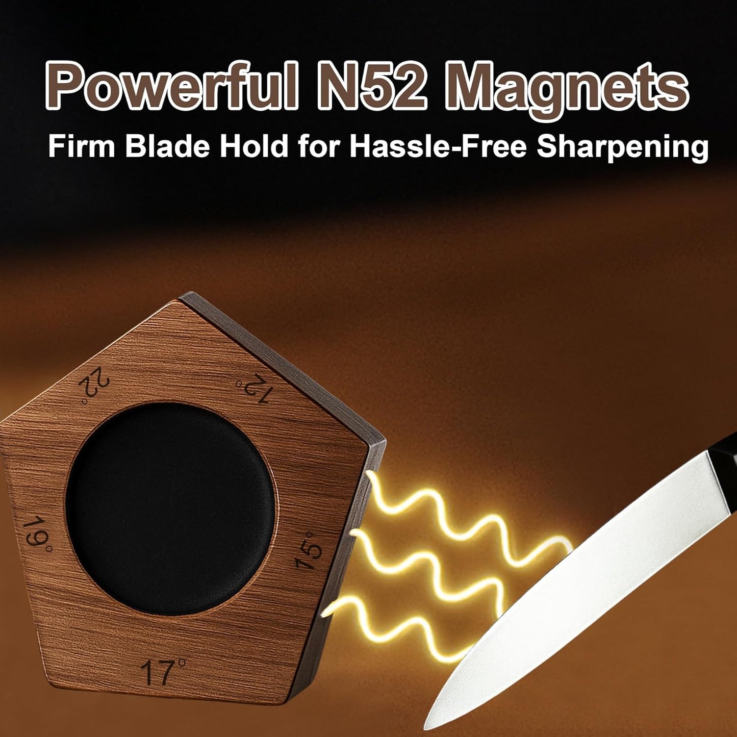 Rolling Knife Sharpener Made of Black American Walnut - Tumbler Knife Sharpener Knife Sharpening With Diamonds & Ceramic for Steel of Any Hardness With Magnetic Angle