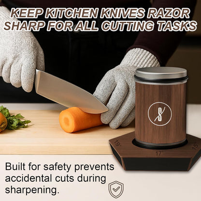Rolling Knife Sharpener Made of Black American Walnut - Tumbler Knife Sharpener Knife Sharpening With Diamonds & Ceramic for Steel of Any Hardness With Magnetic Angle