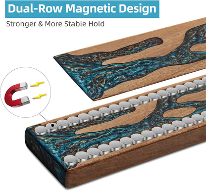 Magnetic Knife Strip for Wall, Solid Acacia Wood with Mineral Blue Resin Inlay, Wall-Mounted Knife Holder with Strong Magnetic Hold, No-Drill Adhesive Mount (12 Inch)