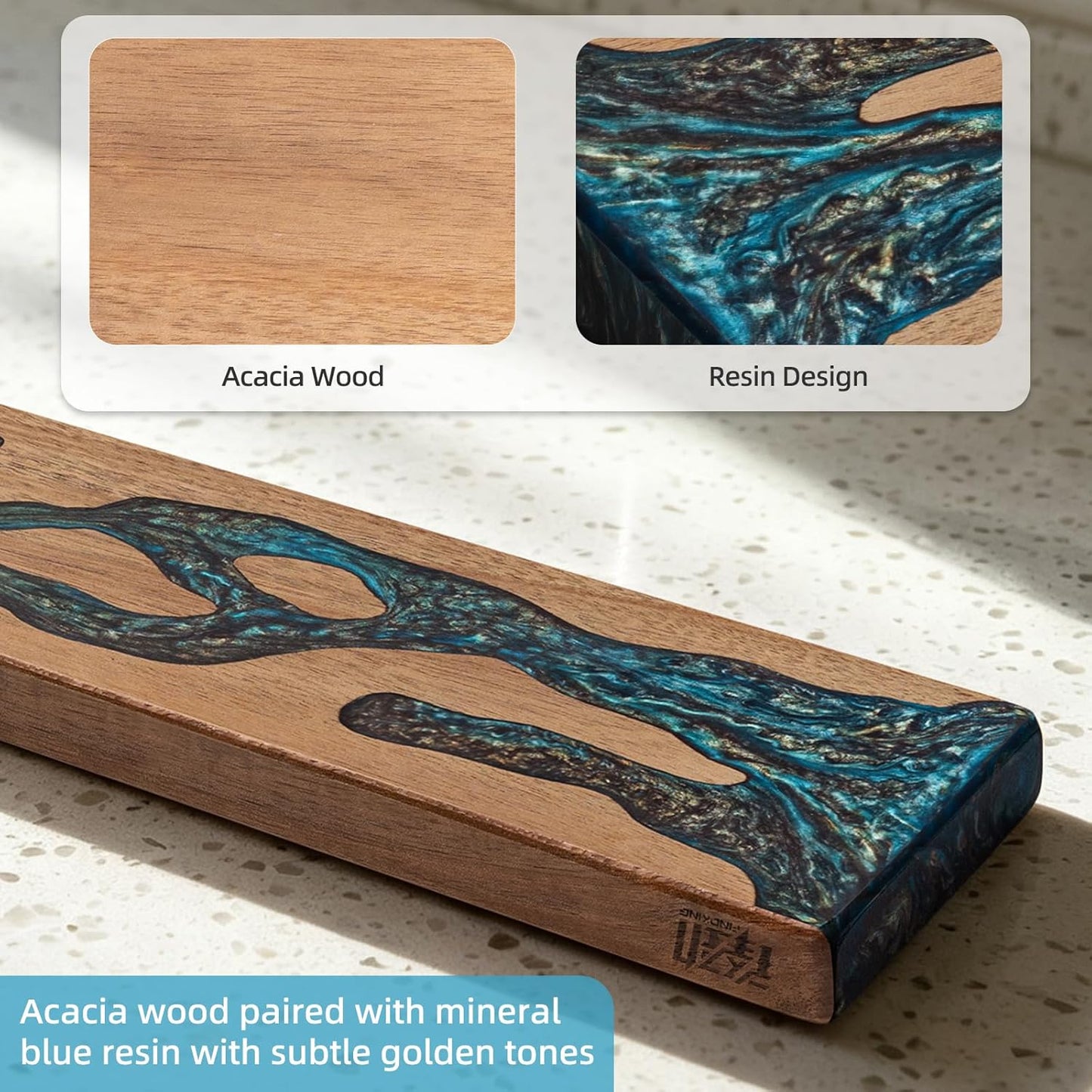 Magnetic Knife Strip for Wall, Solid Acacia Wood with Mineral Blue Resin Inlay, Wall-Mounted Knife Holder with Strong Magnetic Hold, No-Drill Adhesive Mount (12 Inch)