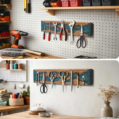 Magnetic Knife Strip for Wall, Solid Acacia Wood with Mineral Blue Resin Inlay, Wall-Mounted Knife Holder with Strong Magnetic Hold, No-Drill Adhesive Mount (12 Inch)