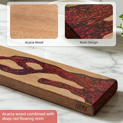 Magnetic Knife Strip for Wall, Solid Acacia Wood with Mineral Blue Resin Inlay, Wall-Mounted Knife Holder with Strong Magnetic Hold, No-Drill Adhesive Mount (12 Inch)