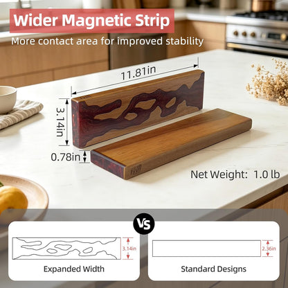 Magnetic Knife Strip for Wall, Solid Acacia Wood with Mineral Blue Resin Inlay, Wall-Mounted Knife Holder with Strong Magnetic Hold, No-Drill Adhesive Mount (12 Inch)