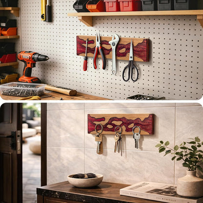 Magnetic Knife Strip for Wall, Solid Acacia Wood with Mineral Blue Resin Inlay, Wall-Mounted Knife Holder with Strong Magnetic Hold, No-Drill Adhesive Mount (12 Inch)