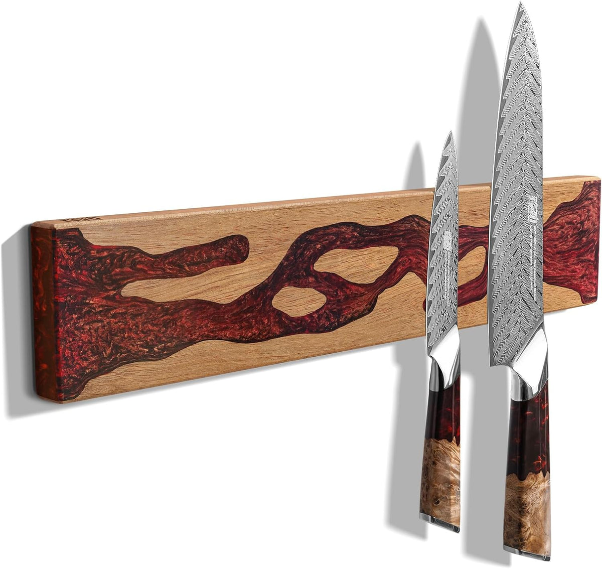 Magnetic Knife Strip for Wall, Solid Acacia Wood with Mineral Blue Resin Inlay, Wall-Mounted Knife Holder with Strong Magnetic Hold, No-Drill Adhesive Mount (12 Inch)