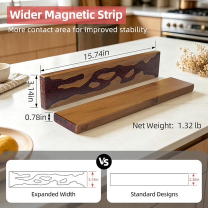 Magnetic Knife Strip for Wall, Solid Acacia Wood with Mineral Blue Resin Inlay, Wall-Mounted Knife Holder with Strong Magnetic Hold, No-Drill Adhesive Mount (12 Inch)
