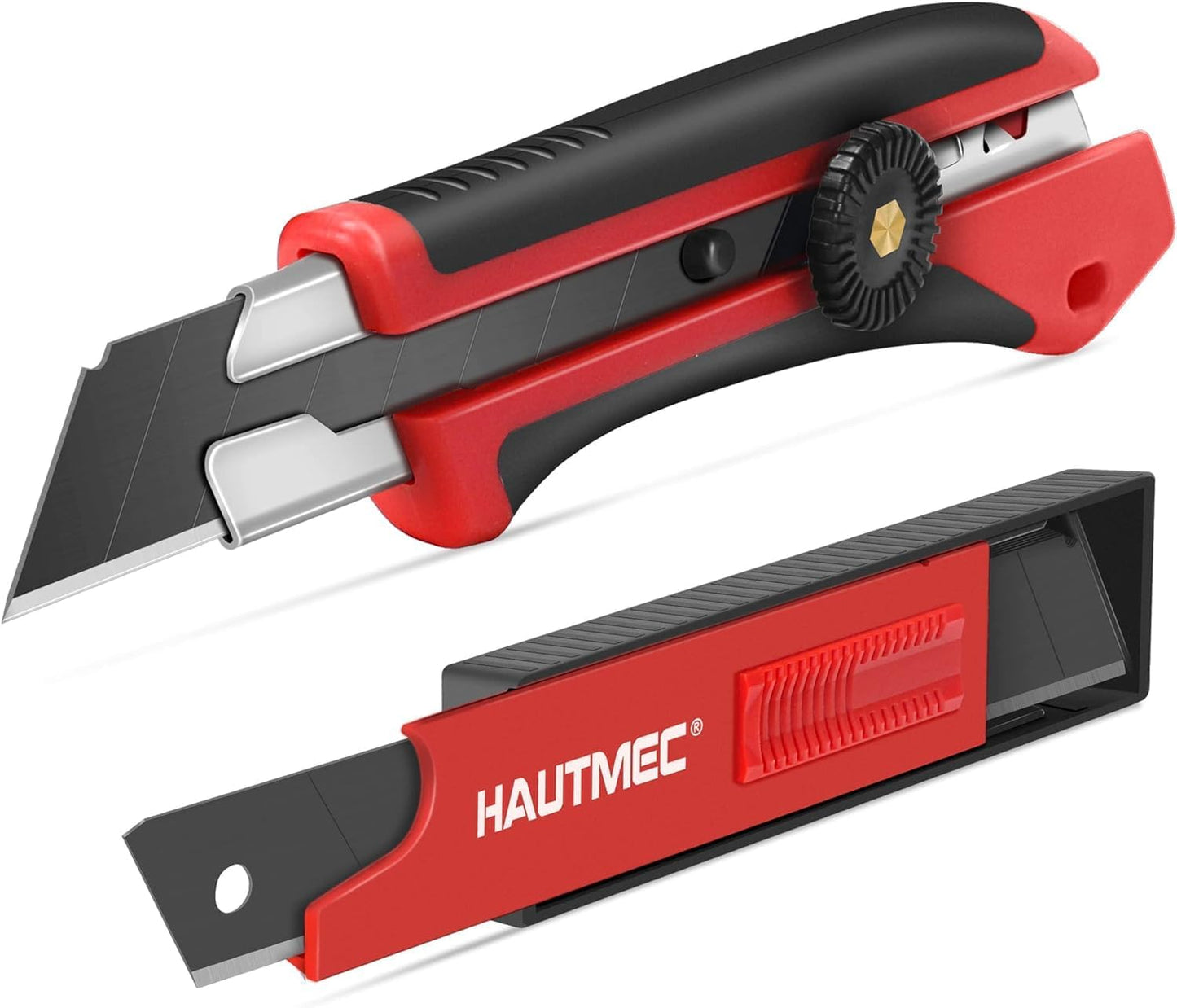 25mm Extra Heavy-Duty Utility Knife with 10pcs Blade set, Multi-Purpose Snap-off Box Cutter, Ratchet-lock Mechanism, Reinforced Fiberglass Handle HT0251-KN