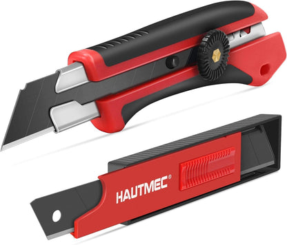 25mm Extra Heavy-Duty Utility Knife with 10pcs Blade set, Multi-Purpose Snap-off Box Cutter, Ratchet-lock Mechanism, Reinforced Fiberglass Handle HT0251-KN