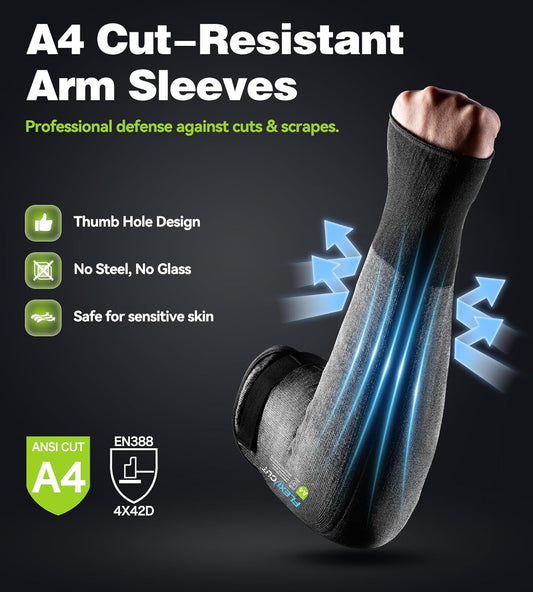 JDL A4 Cut Resistant Farmers Sleeves with Thumb Hole-Glass Fiber & Steel Free, Skin-Friendly Arm Protectors for Gardening, Welding, Kitchen, Biting, Pet Grooming, Black