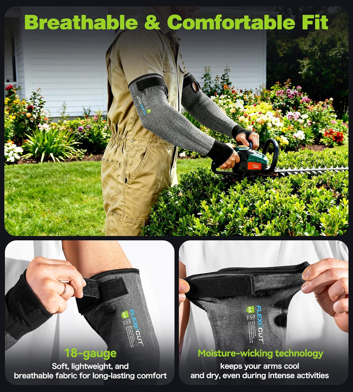 JDL A4 Cut Resistant Farmers Sleeves with Thumb Hole-Glass Fiber & Steel Free, Skin-Friendly Arm Protectors for Gardening, Welding, Kitchen, Biting, Pet Grooming, Black