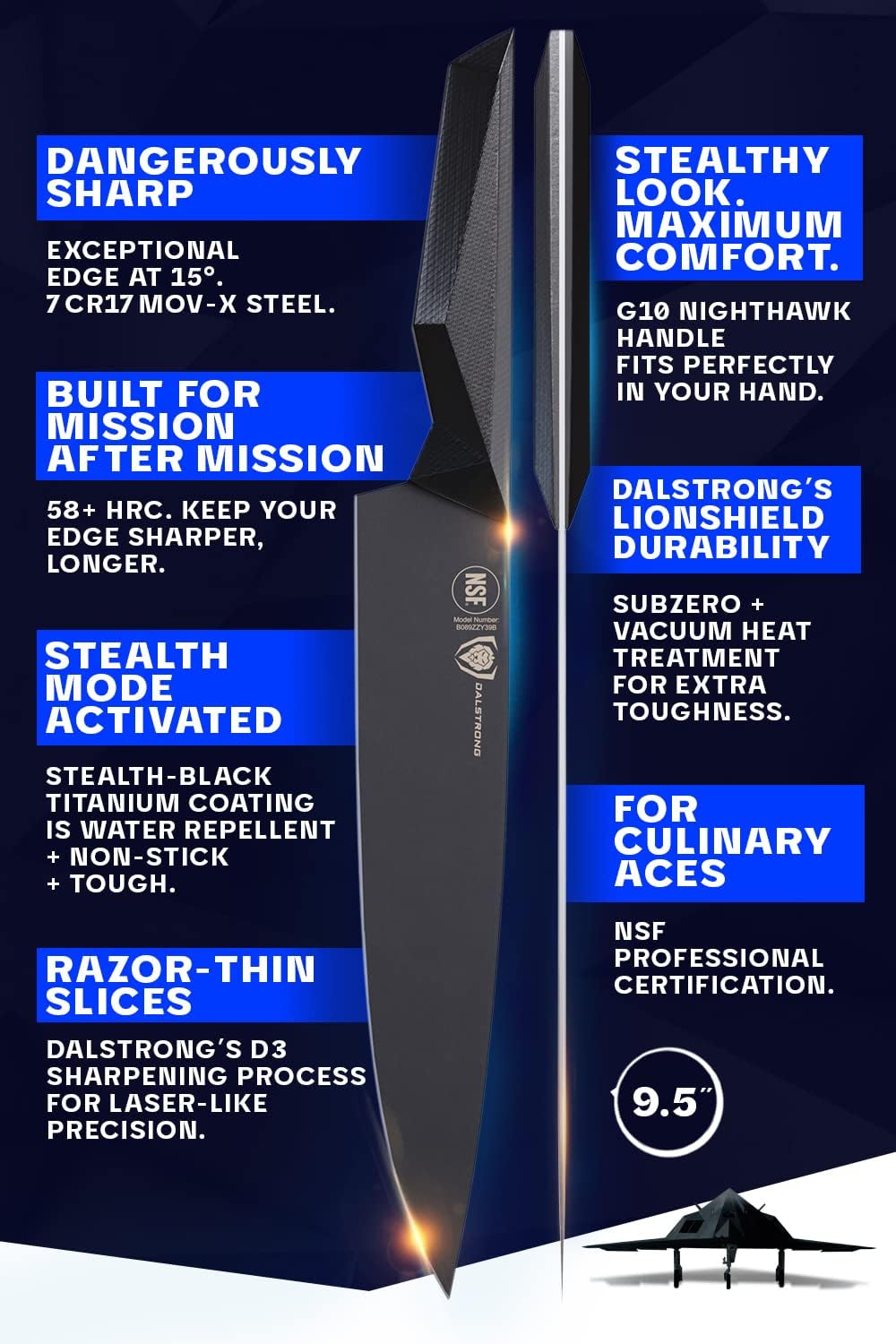 8" Chef Knife - Titanium Nitride Coated Steel