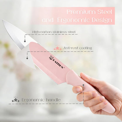 Knife Set, 15 Pieces Knives Sets for Kitchen with Block, Dishwasher Safe Kitchen Knife Set with Built in Sharpener Block, German High Carbon Stainless Steel Knife Block Set with Pink Nonstick Coating