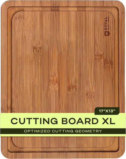 Wooden Cutting Boards for Kitchen Meal Prep & Serving - Non Toxic Bamboo Wood Cutting Board Set with Deep Juice Groove Side Handles - Charcuterie & Chopping Butcher Block for Meat