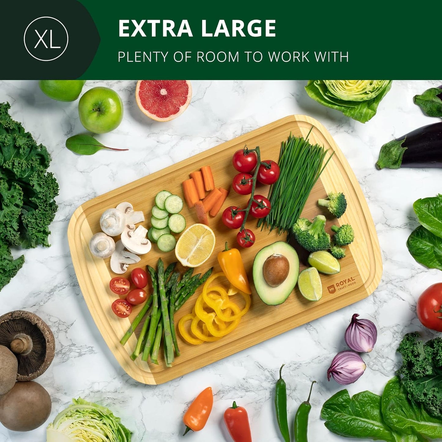 Wooden Cutting Boards for Kitchen Meal Prep & Serving - Non Toxic Bamboo Wood Cutting Board Set with Deep Juice Groove Side Handles - Charcuterie & Chopping Butcher Block for Meat