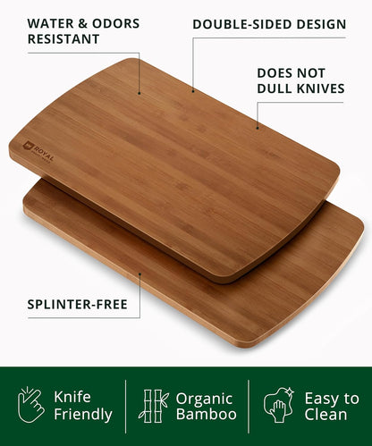Wooden Cutting Boards for Kitchen Meal Prep & Serving - Non Toxic Bamboo Wood Cutting Board Set with Deep Juice Groove Side Handles - Charcuterie & Chopping Butcher Block for Meat